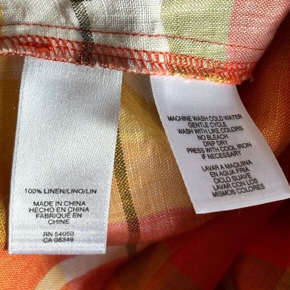 Jones New York Sport 100% Linen Fall Roll Sleeve Button Down Plaid Shirt S #C - Picture 8 of 8